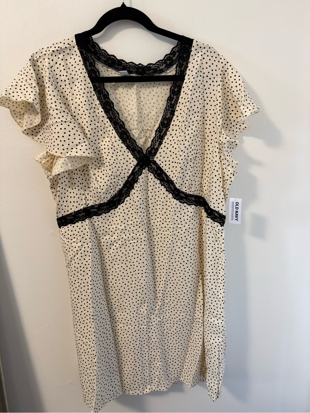 Old Navy Polka Dot Lace-Trim Dress with Flutter Sleeves XL